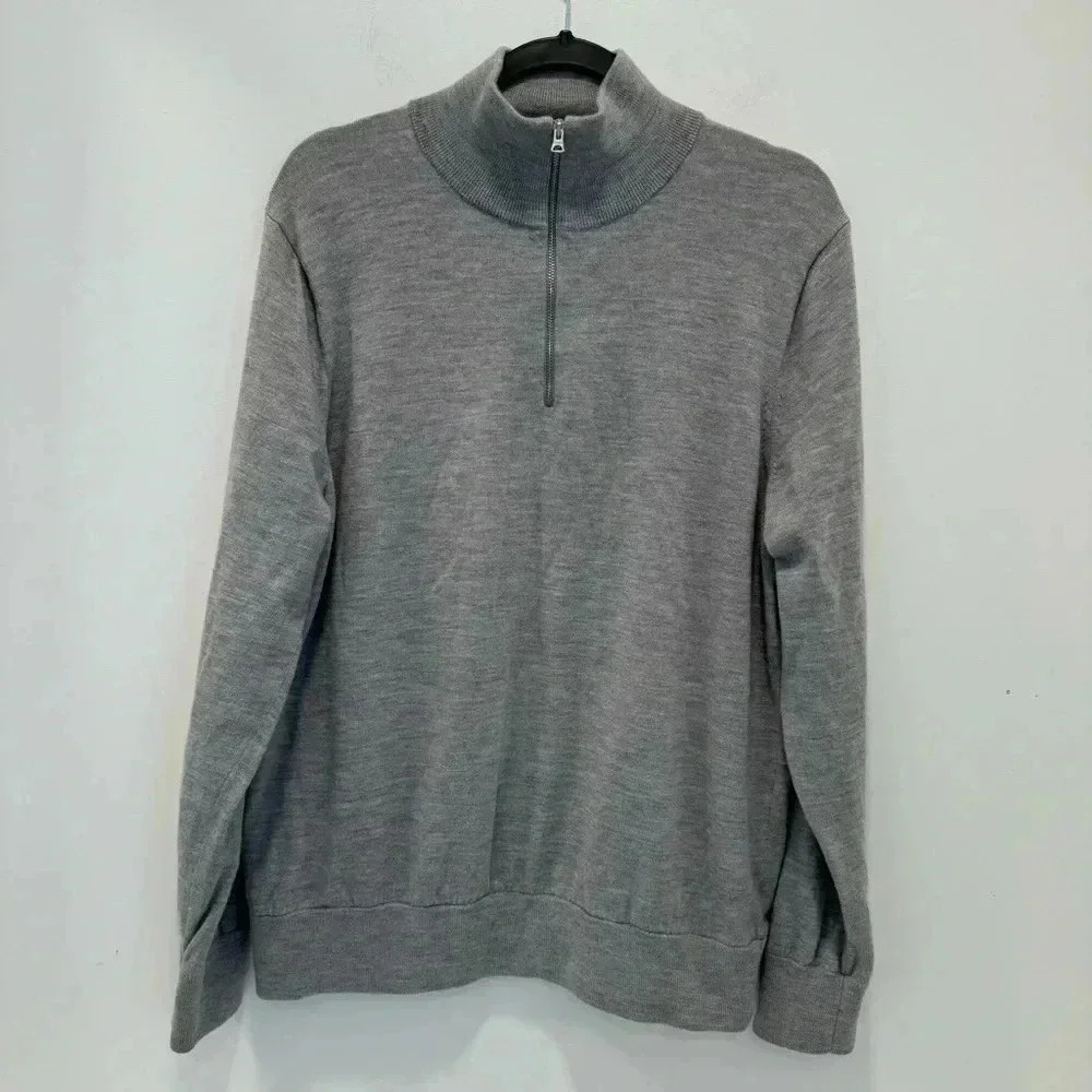 J. Crew mens L Large light gray 100% merino wool 1/4 zip pullover sweater